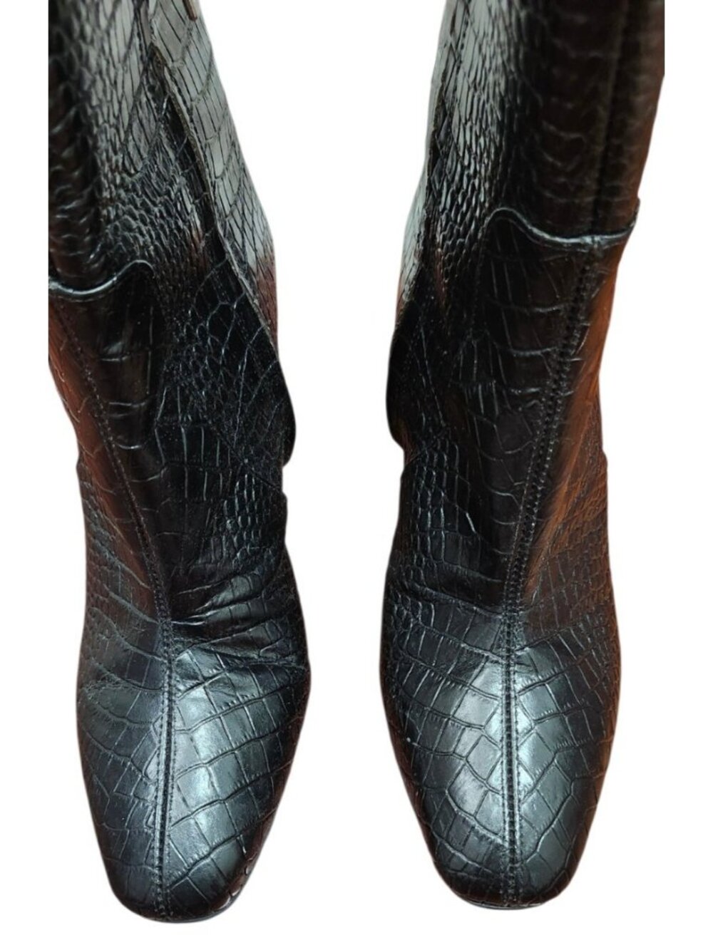 Aquatalia Black Croc Embossed Leather Ankle Boots Women's 7.5 Italy Waterproof - Picture 4 of 15